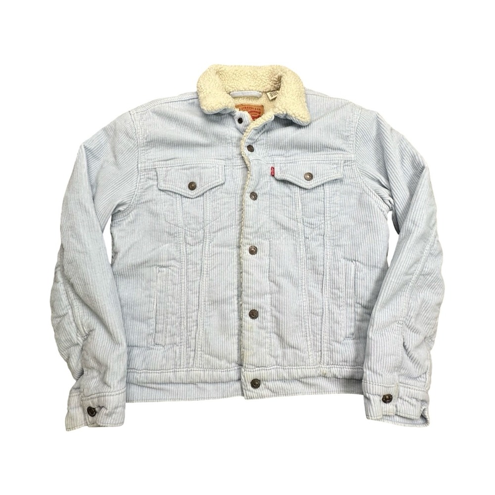 Levi's Jacket Mens S Light Blue Sherpa Lined Corduroy Trucker Jacket 36137-0047